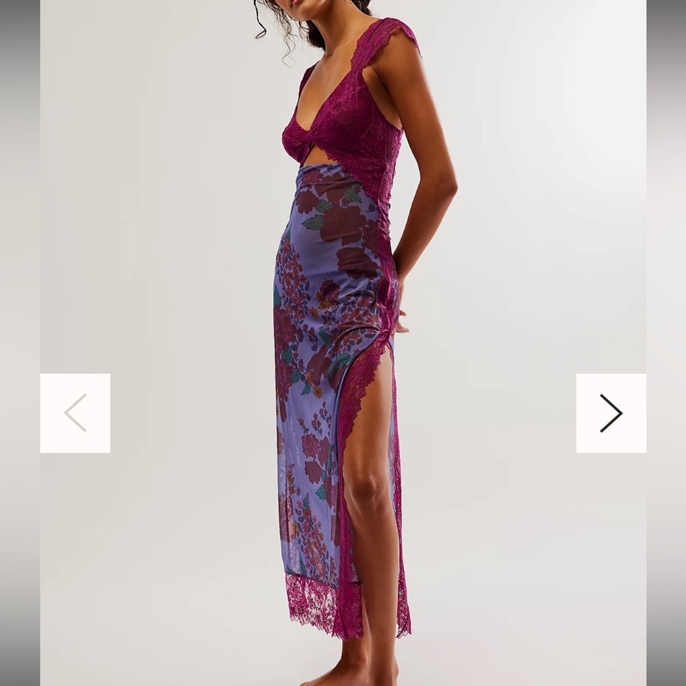 NWOT Free People Suddenly Fine Maxi Slip XS Ocean Combo